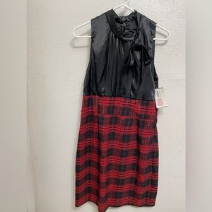 NWT Jodi Kristopher Black Sleeveless Red Checkered Plaid Mini Dress 13/14